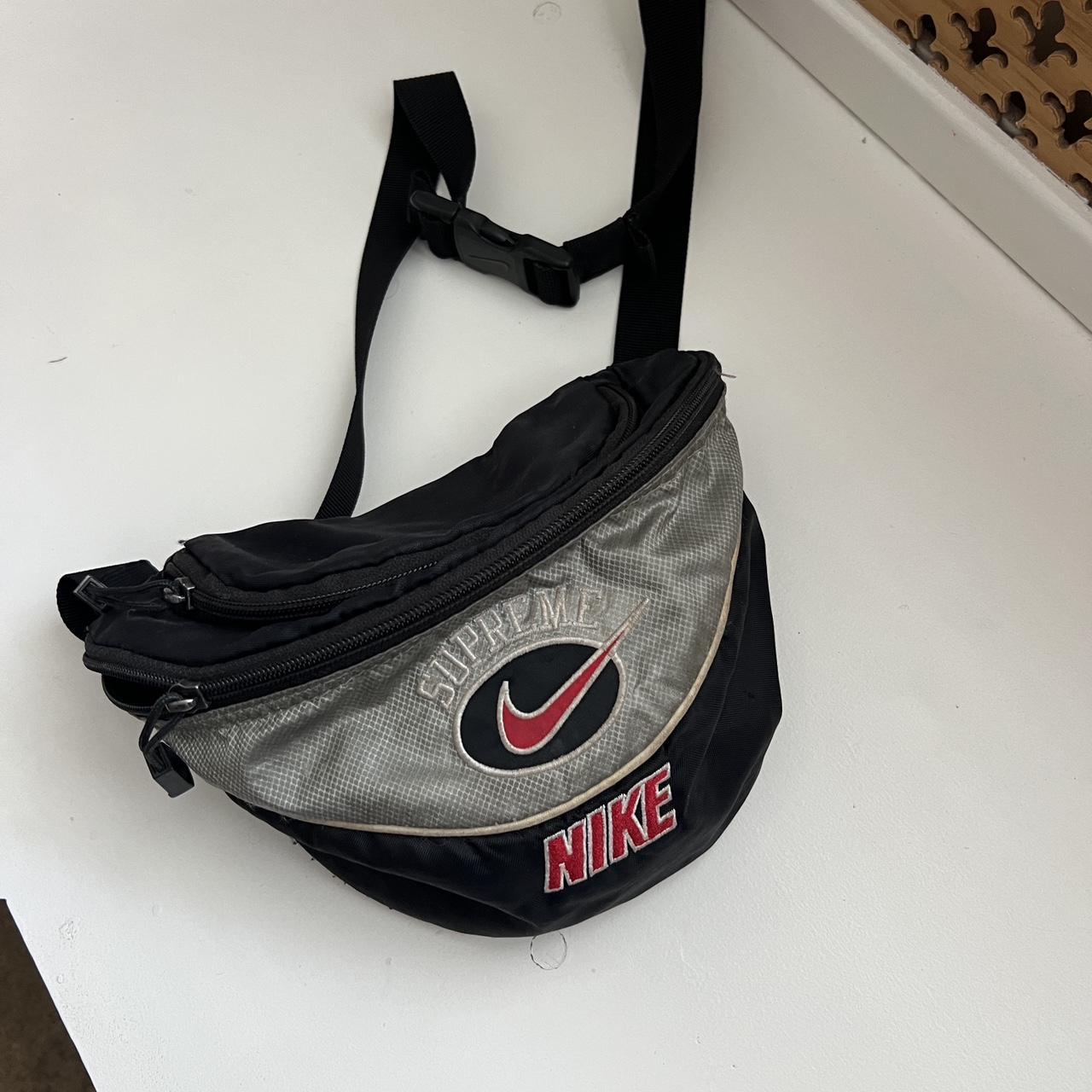 Nike x Supreme shoulder Bag Silver Black Supreme... - Depop