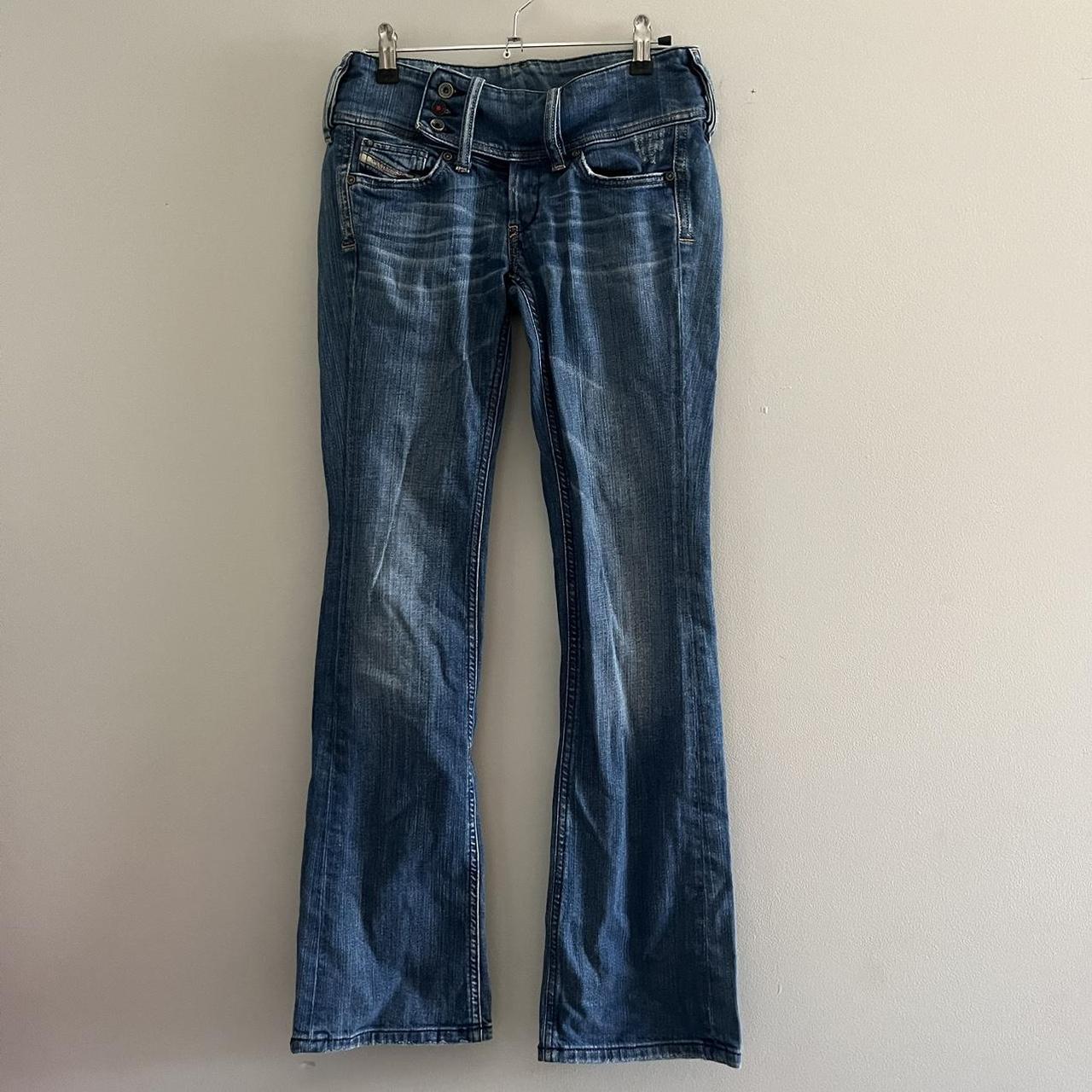 2000s low rise flared jeans waist is 29in, rise is... - Depop