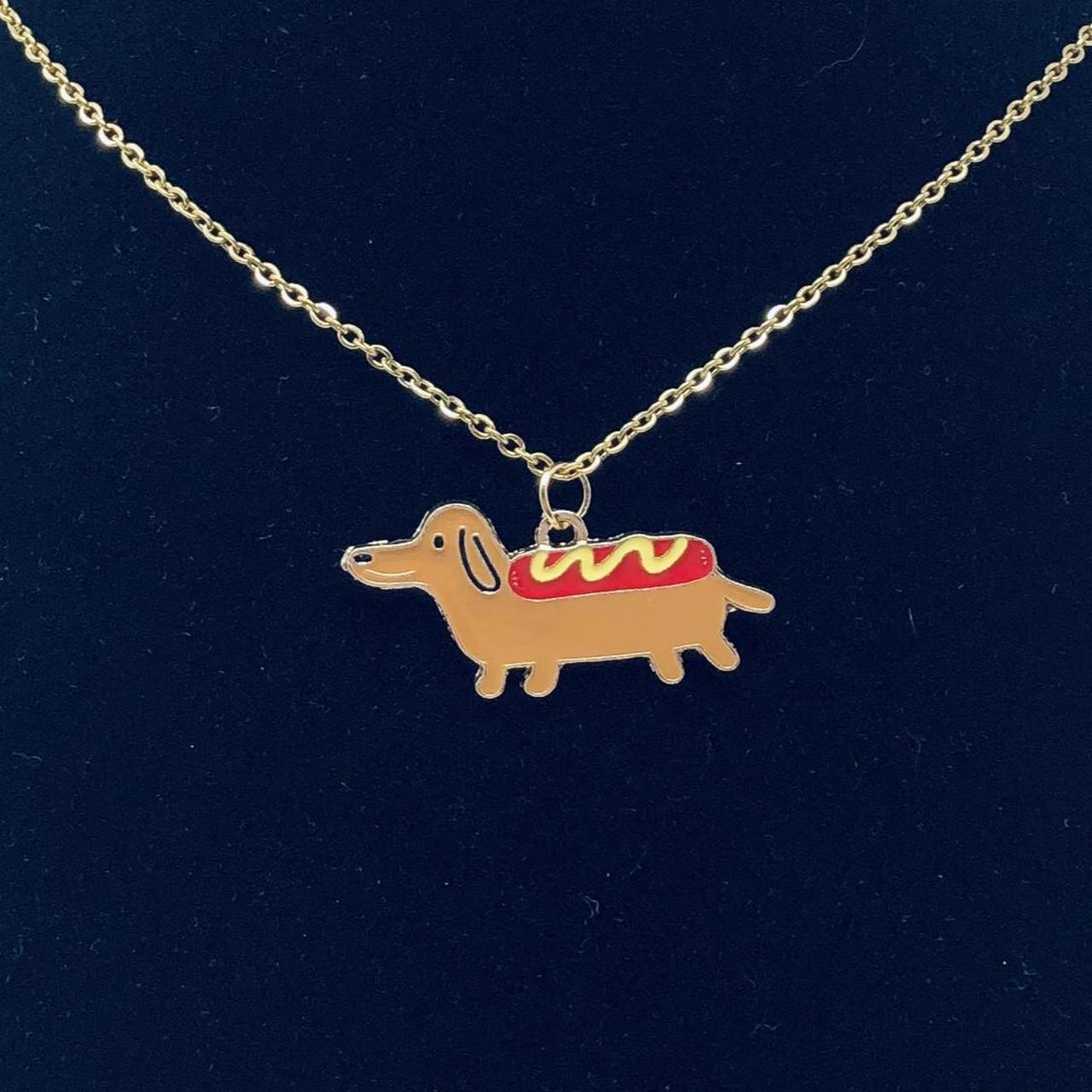 Gold hot dog necklace, dachshund necklace, wiener... Depop