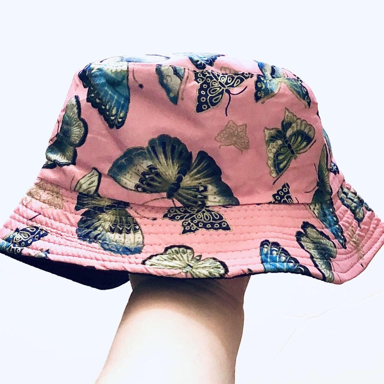 Women's Pink and Blue Hat Depop