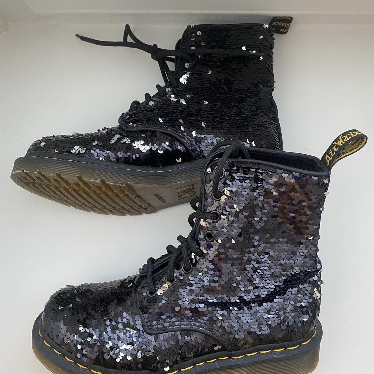 sequin doc martens can be silver or black! amazing... - Depop