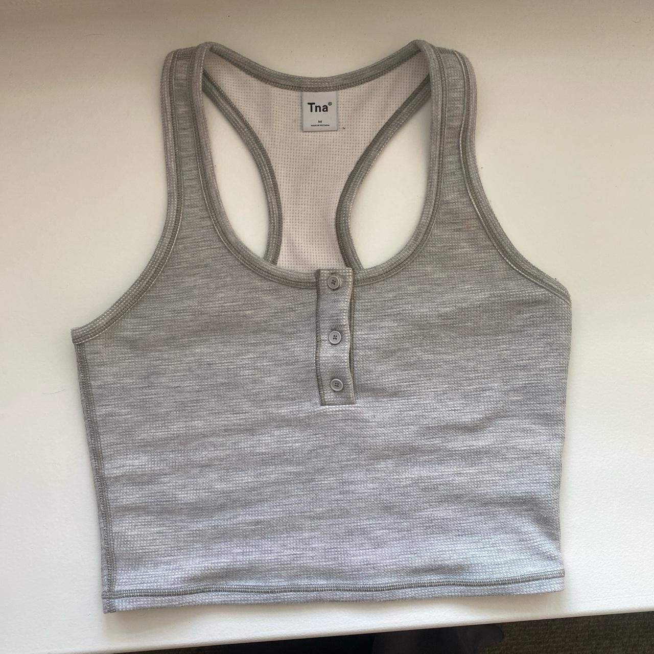 Aritzia Women's Grey and White Veststankscamis Depop