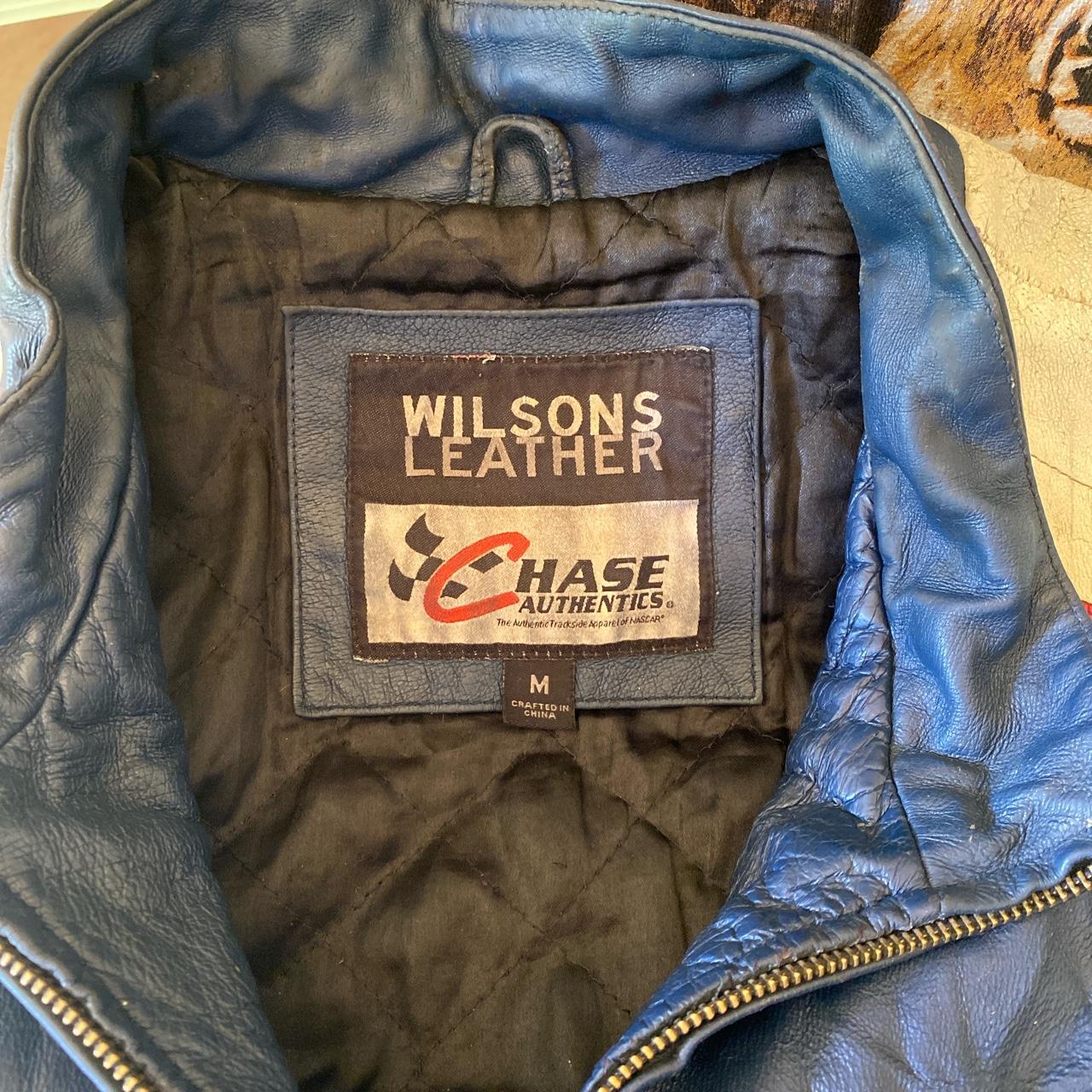 Vintage NASCAR Leather racing jacket in Navy and... - Depop