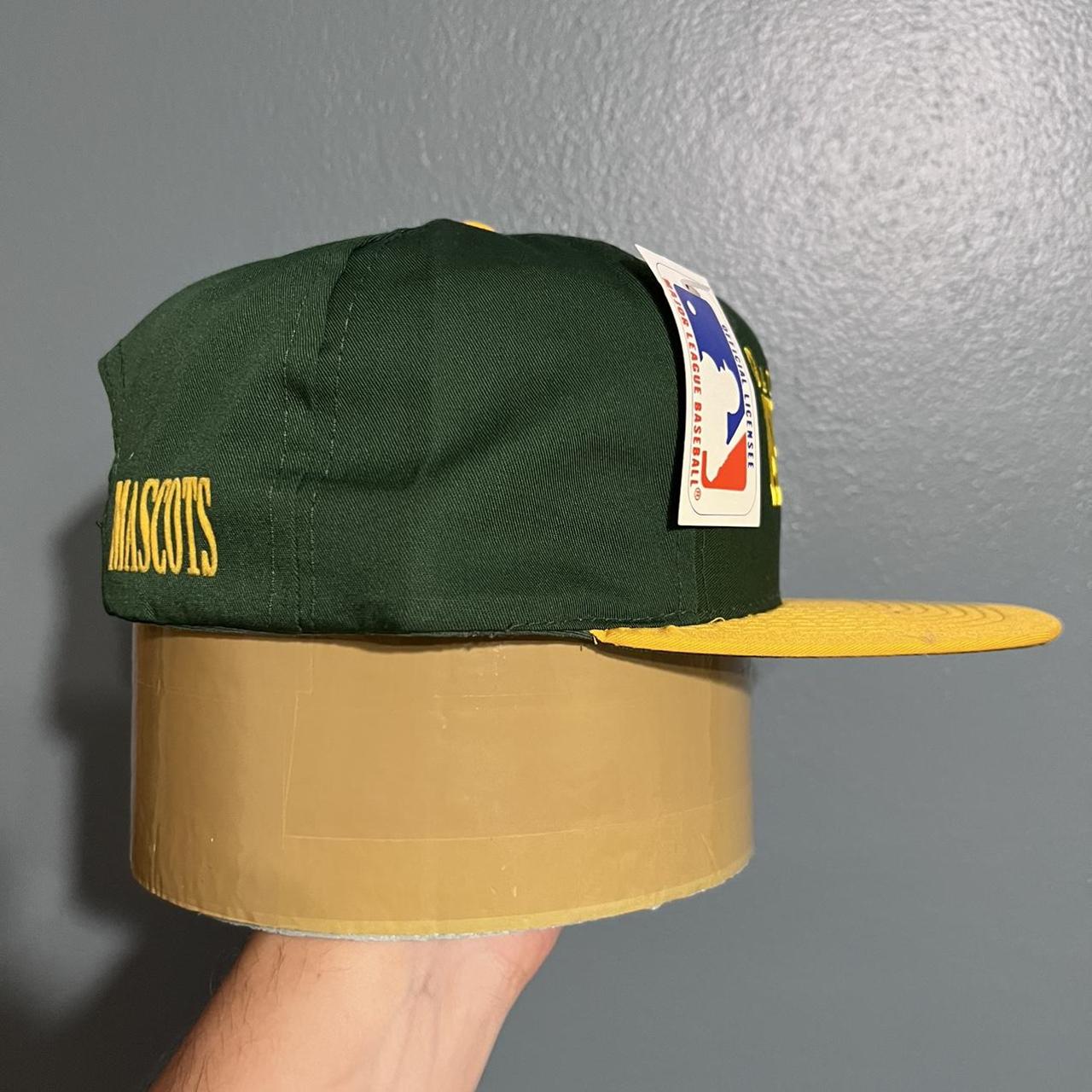 Vintage 90s Oakland A's Green Yellow SnapBack Hat by - Depop