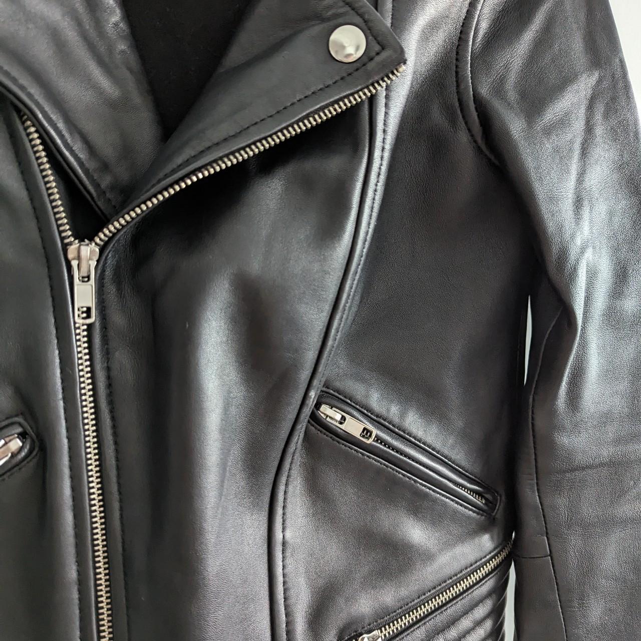 Maje leather jacket in black with silver zip details... - Depop