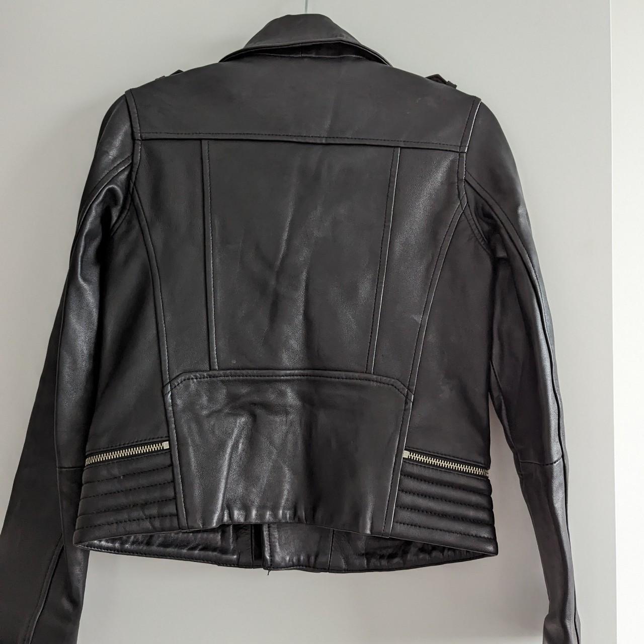 Maje leather jacket in black with silver zip details... - Depop