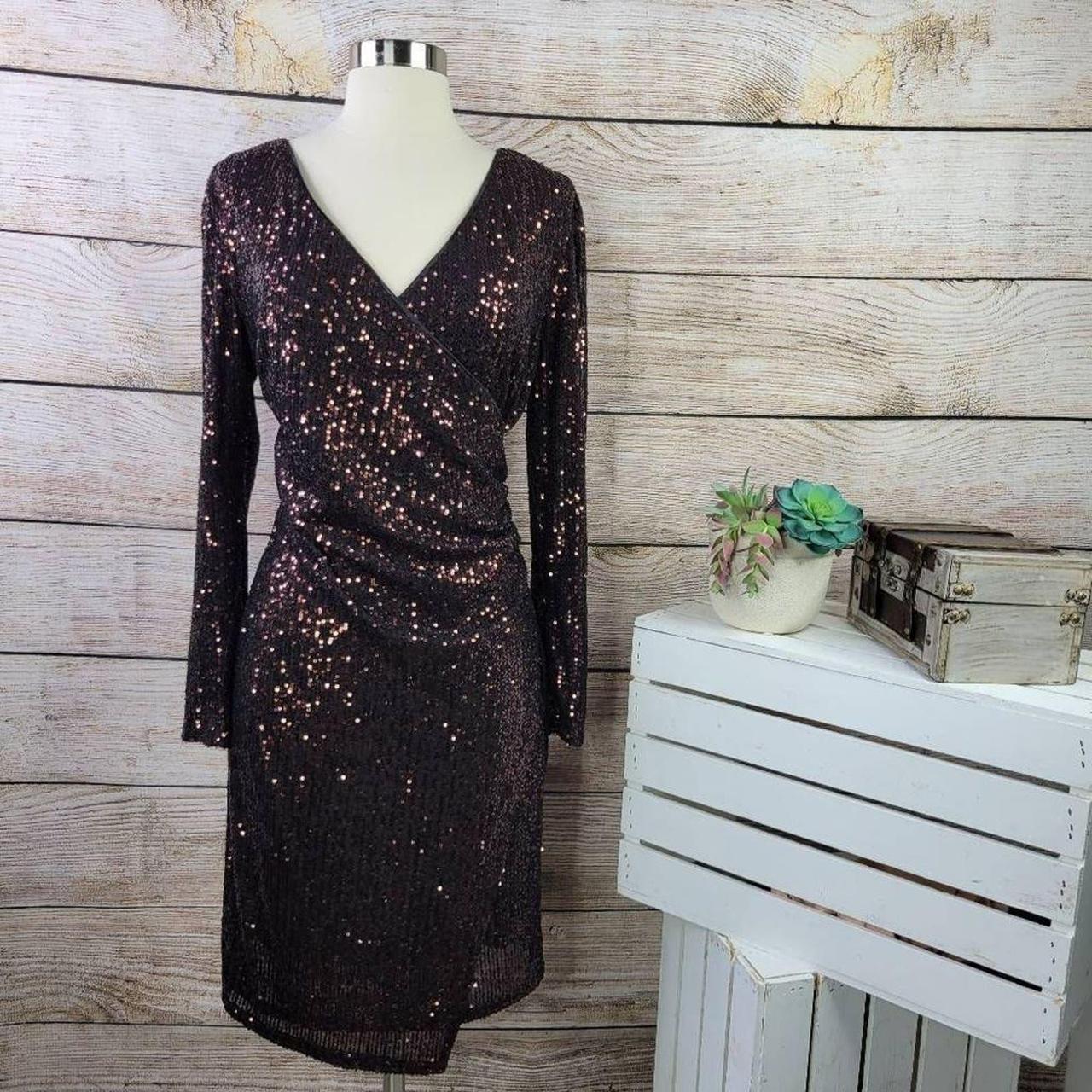 Nanette by Nanette Lepore Sequin Faux Wrap Bronze. Depop