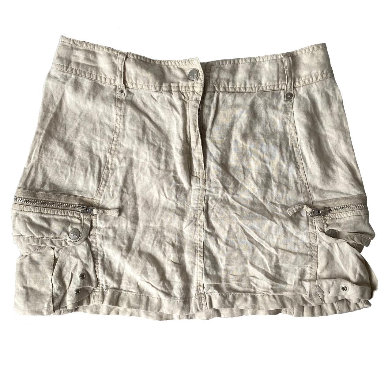 vintage gorpcore cargo style mini linen skirt with... - Depop