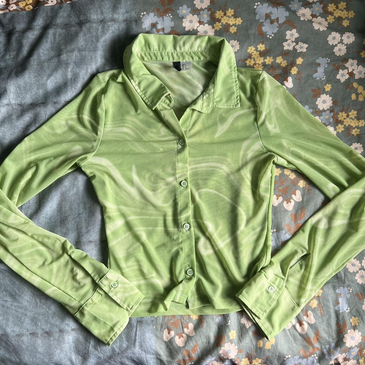 H&M Women's Green and White Shirt Depop