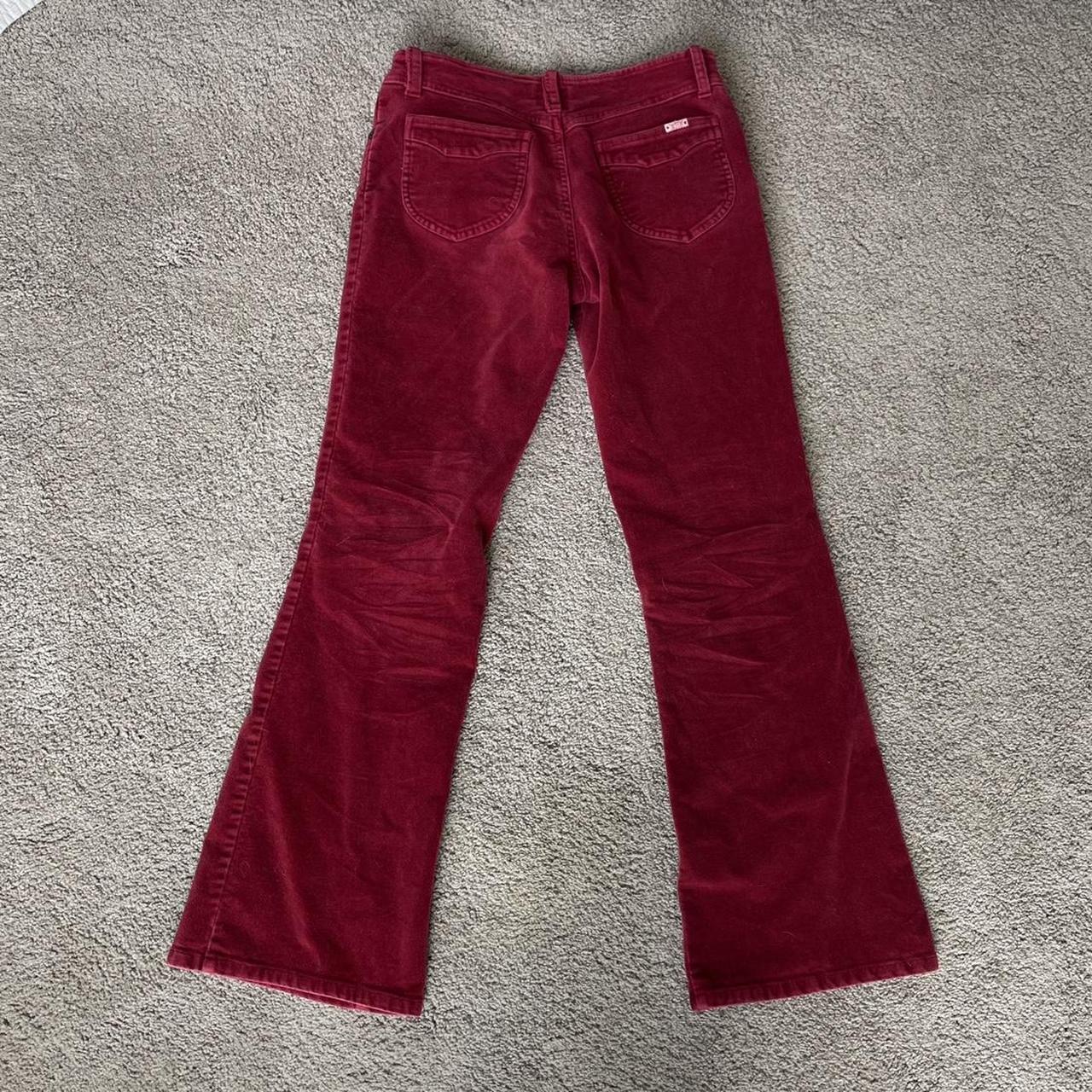 Vintage Tilt Low Rise Red Lace Up Front Flare Velvet... - Depop