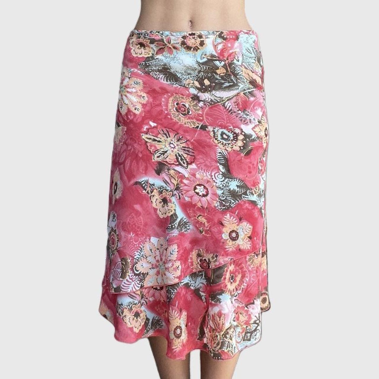 Floral Pink Midi Skirt Beautiful midi skirt. flowy... - Depop