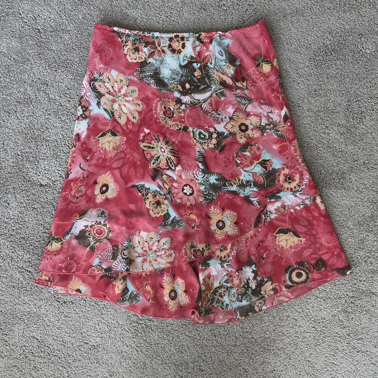 Floral Pink Midi Skirt Beautiful midi skirt. flowy... - Depop