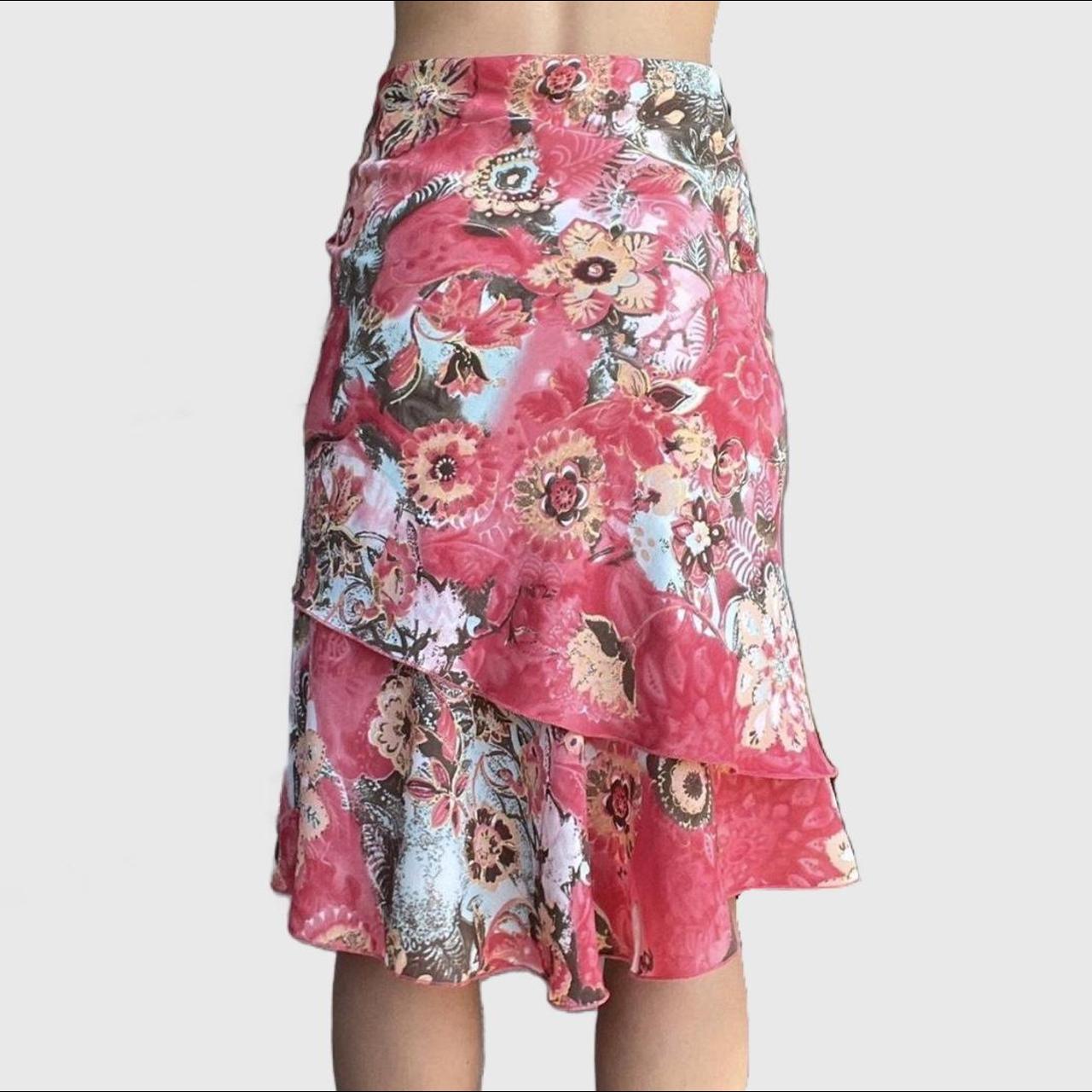 Floral Pink Midi Skirt Beautiful midi skirt. flowy... - Depop