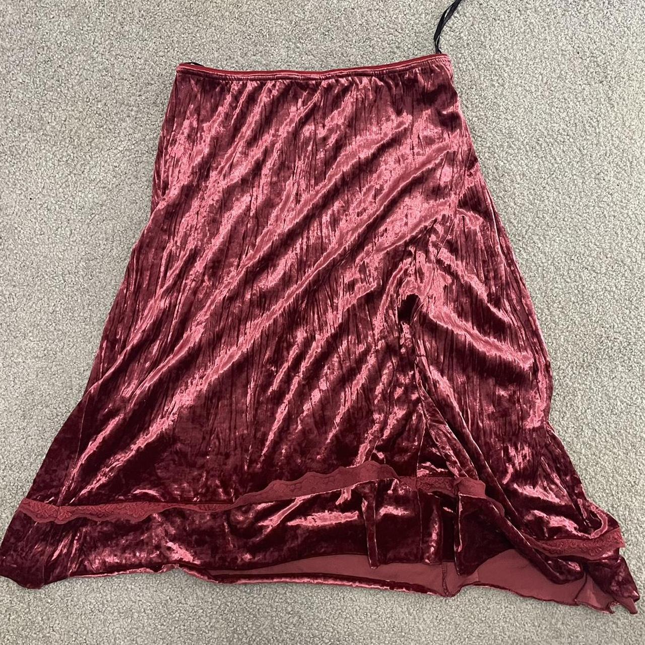 For Dolls Only red velvet midi skirt with lace... - Depop