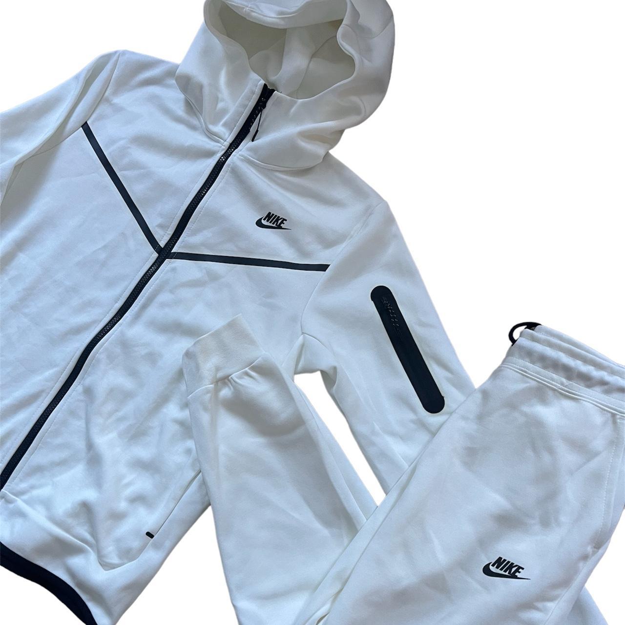 White Nike Techfleece tracksuit set Size-... - Depop