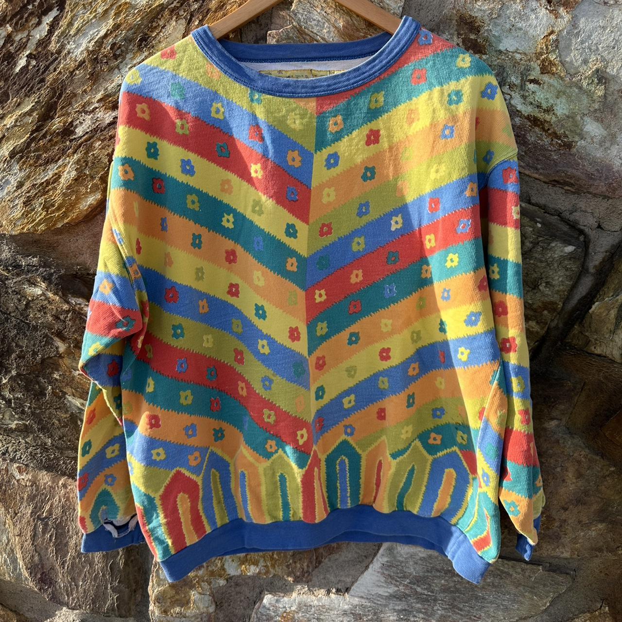 Funky nicely worn 80s vintage multi-coloured... | Depop
