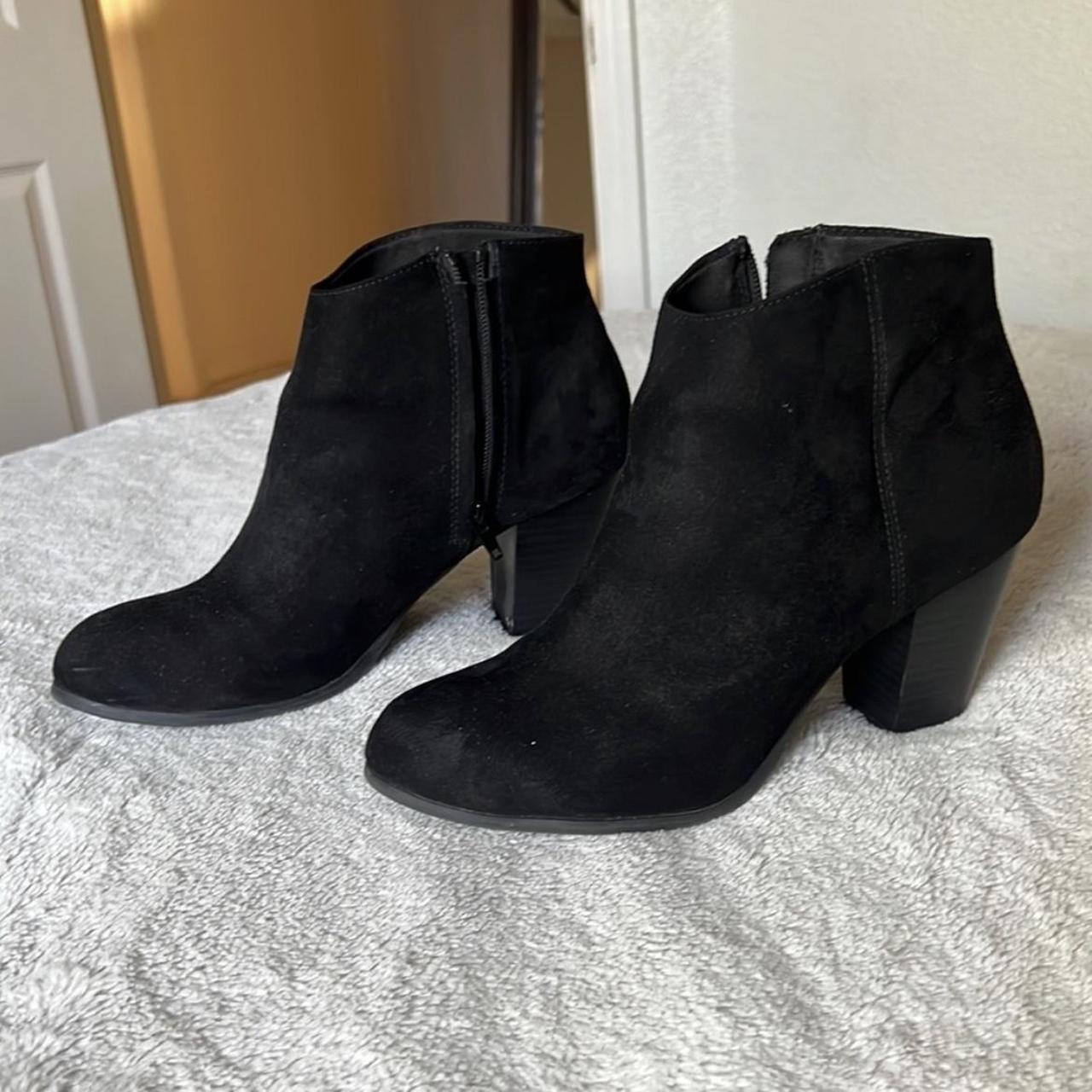 Old Navy Black Suede Heeled Boots Depop