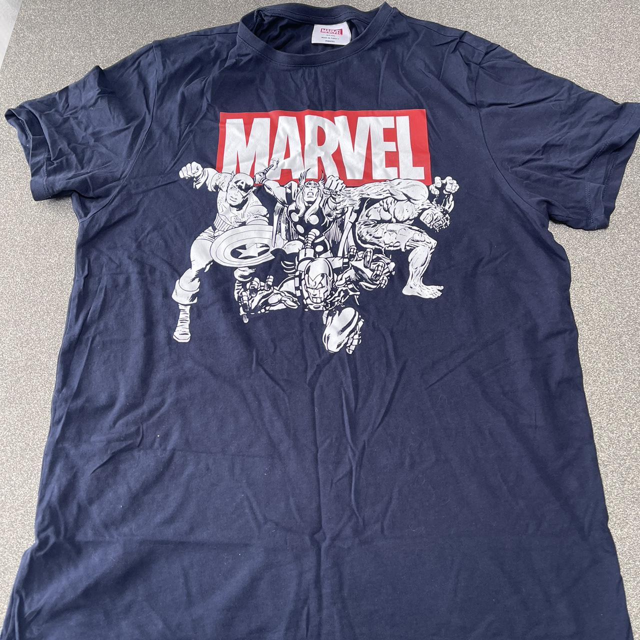 Men’s Primark XXL blue and white marvel t-shirt Worn... - Depop