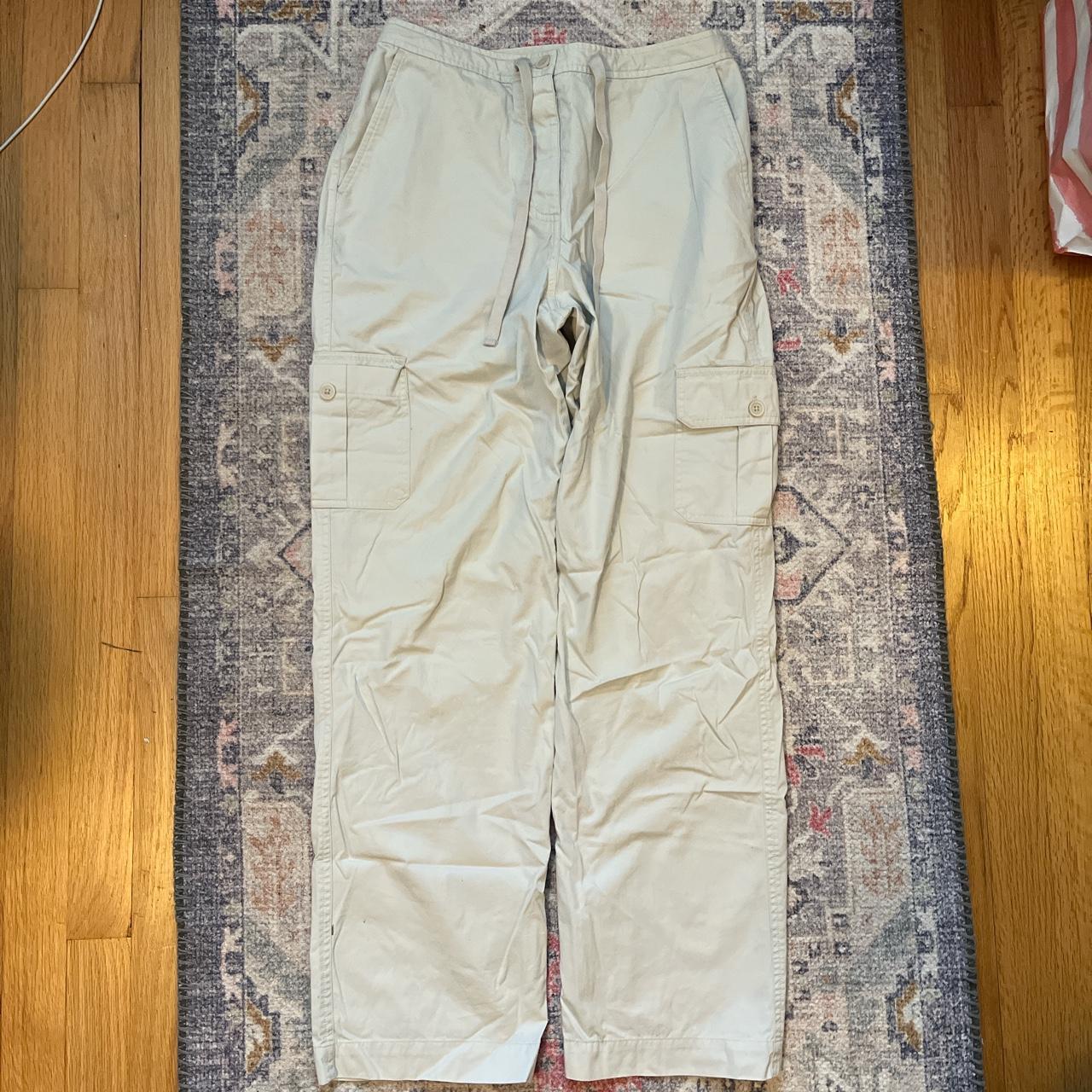 beige cargos somewhat baggy size small. button fly-... - Depop