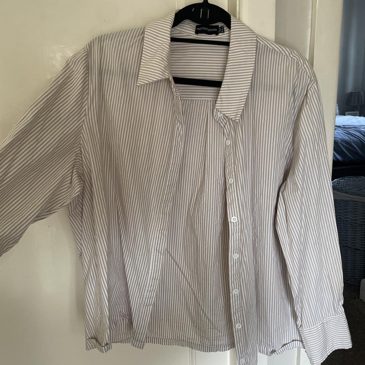 Brown and white striped oversized shirt Worn once - Depop