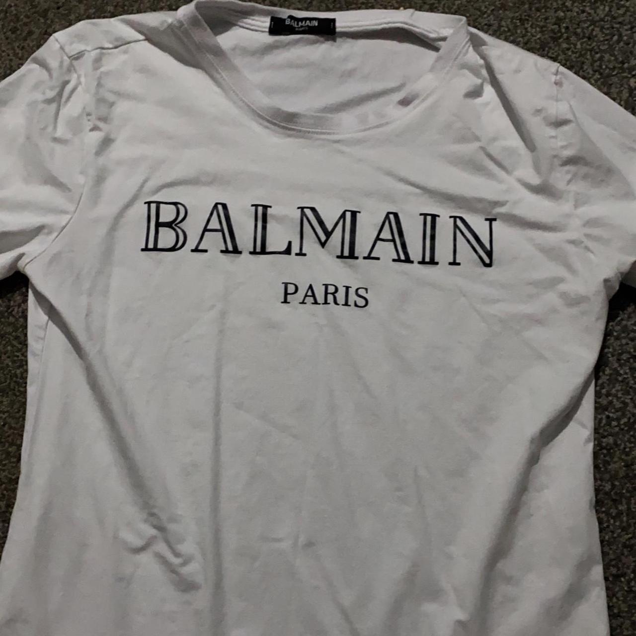 Men’s white balmain Paris t shirt. Size medium - Depop