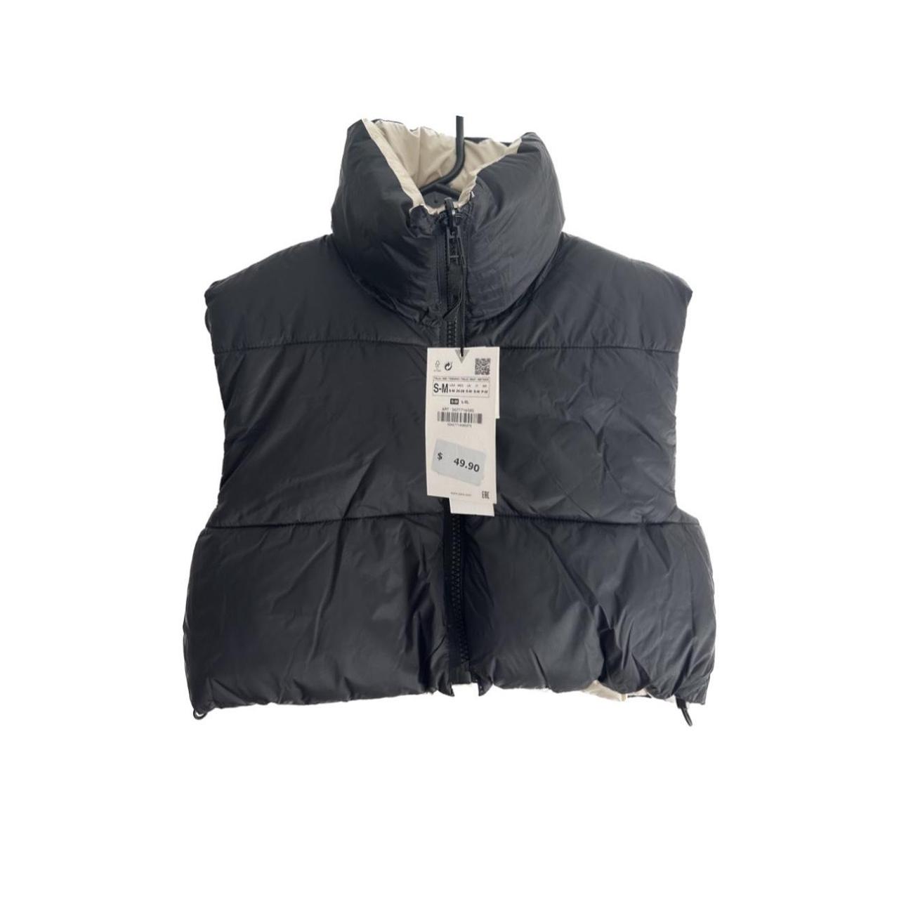 Zara Women's Black and Cream Gilet Depop