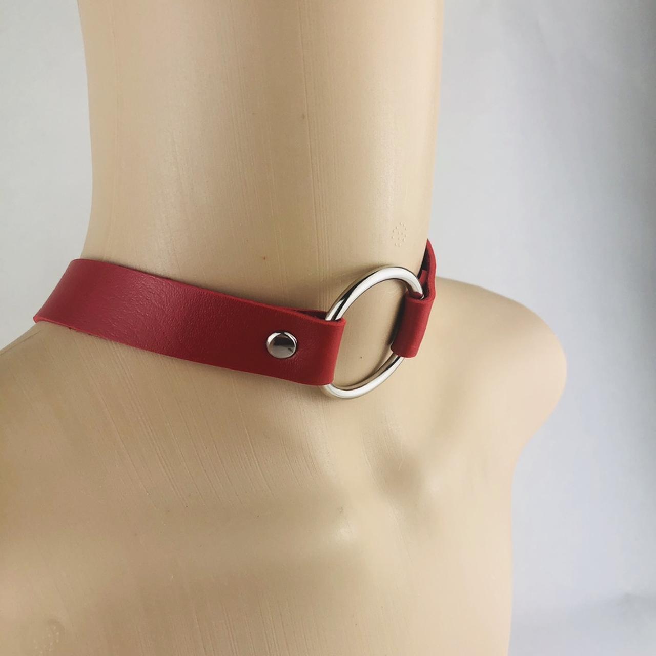 Goth Choker Red Leather Double Layer Necklace Thin - Depop