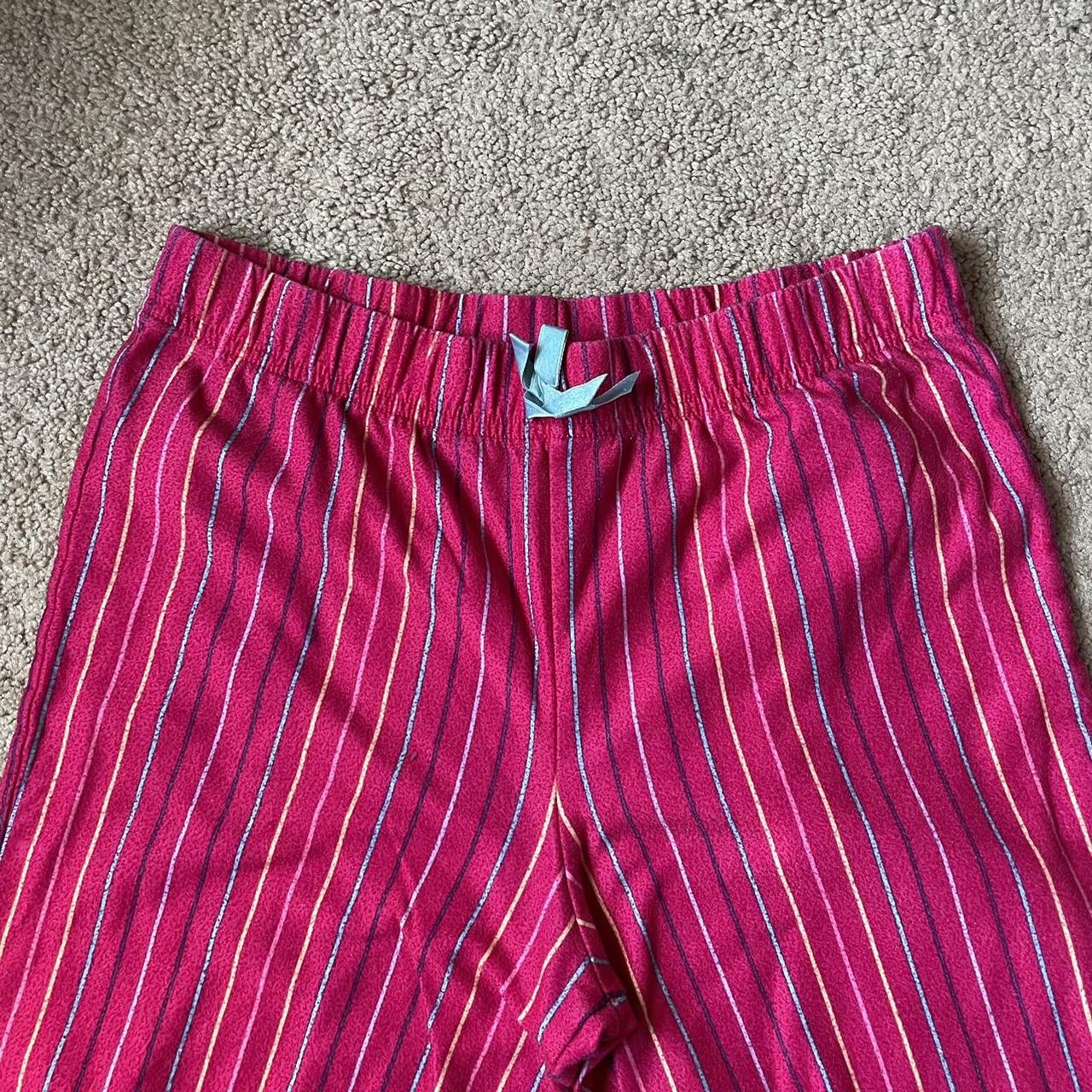 girl’s pink striped pajama pants gently worn size... - Depop