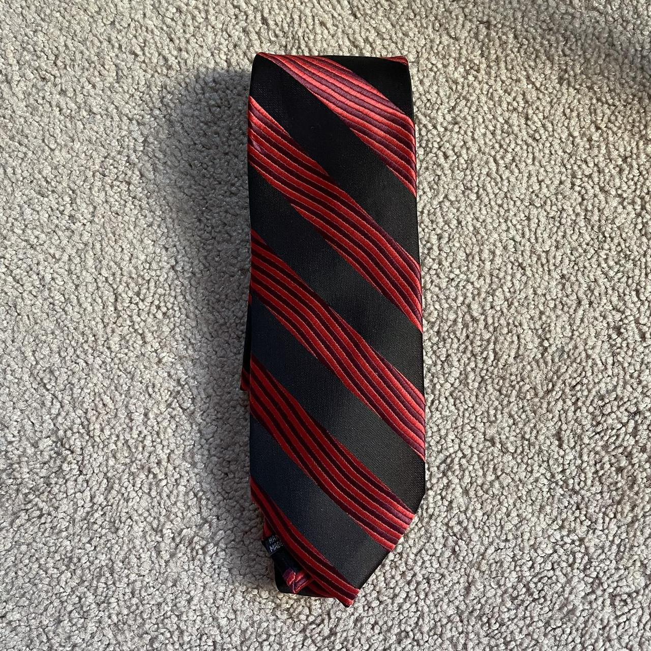 men’s red and black striped tie gently worn #mens... - Depop