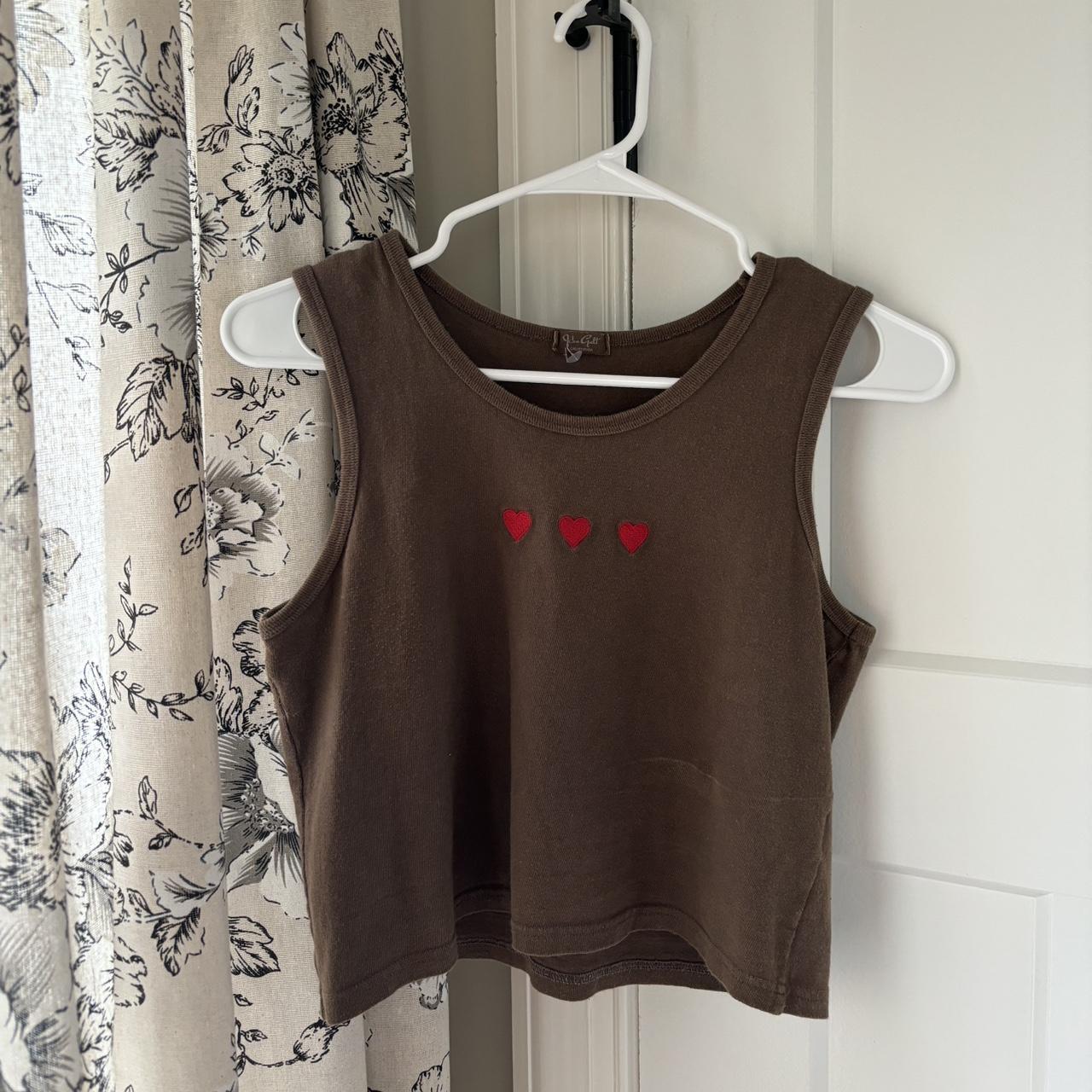 Brandy Melville Red Hearts Brown Tank top, Y’all
