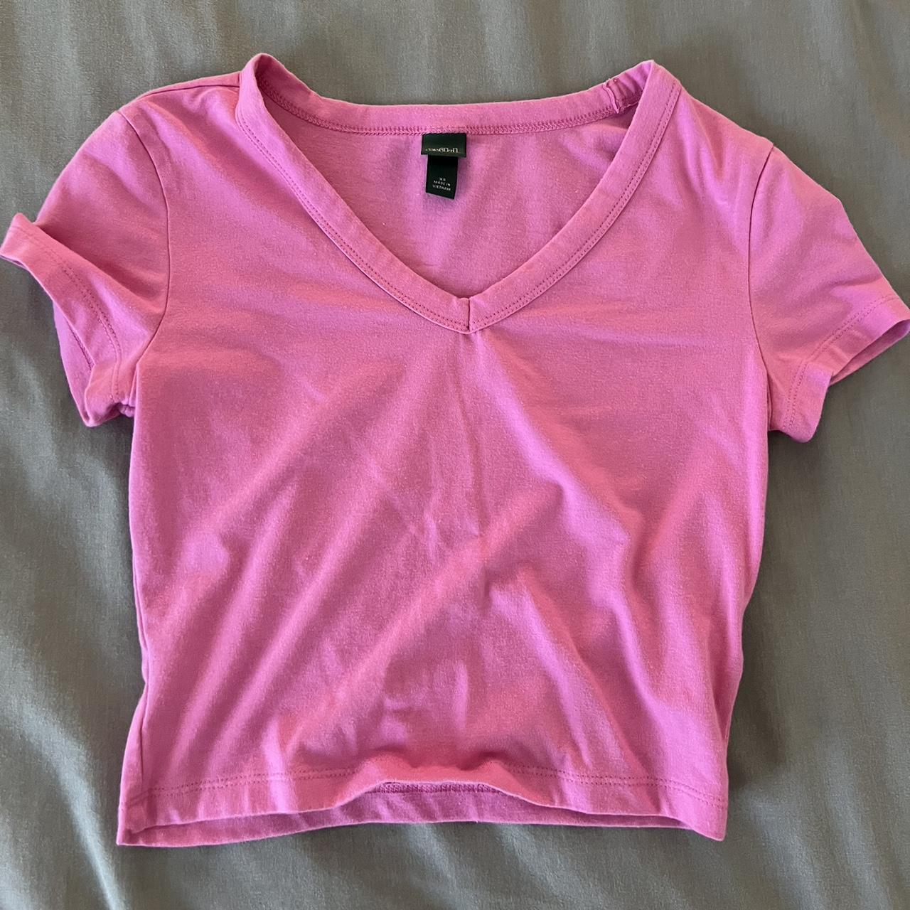 Wild Fable pink v neck crop top size xs only worn once - Depop