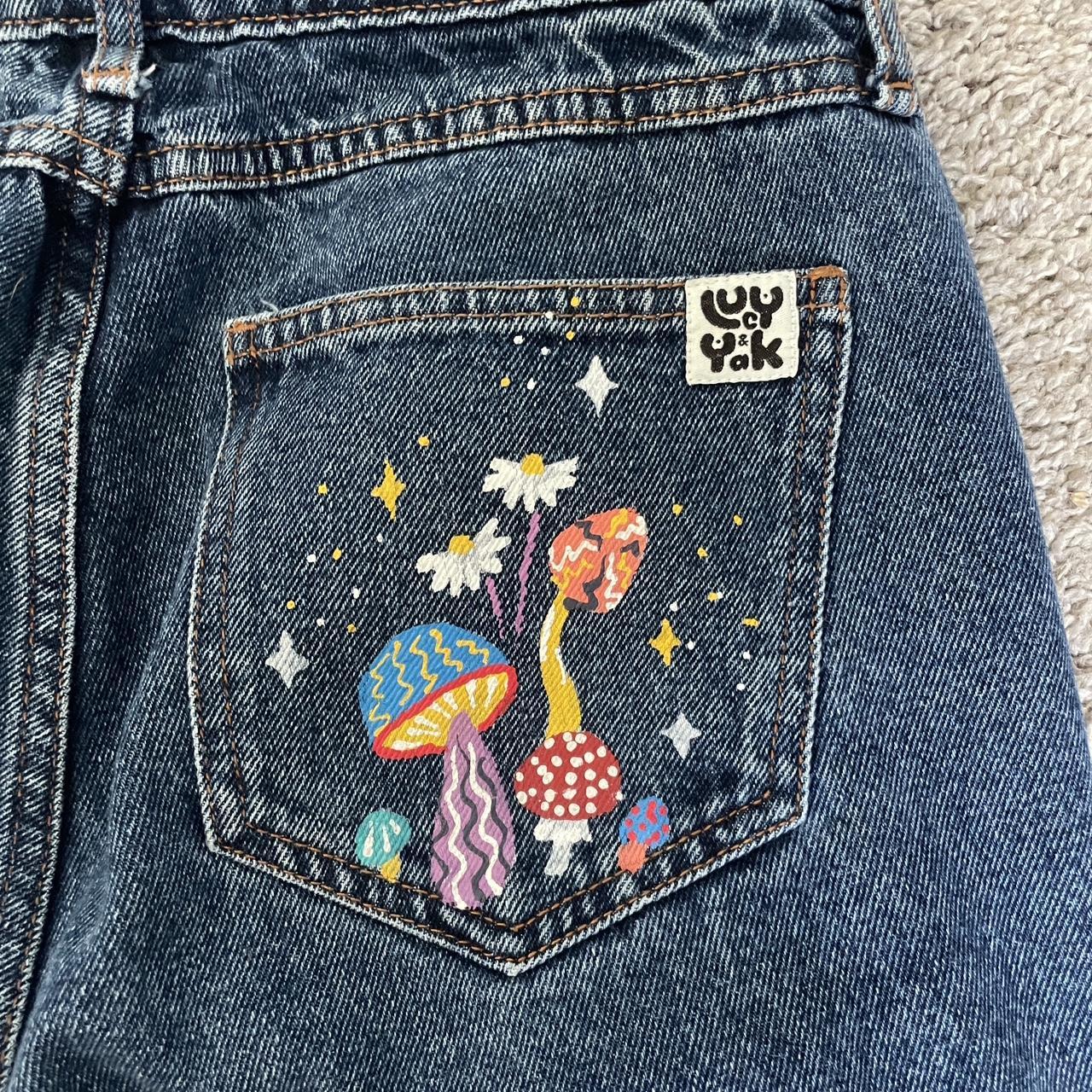 Hand painted mushroom popular jeans