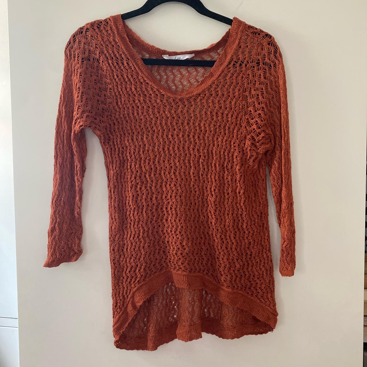 very boho orange crochet sweater. no tag but fits... - Depop