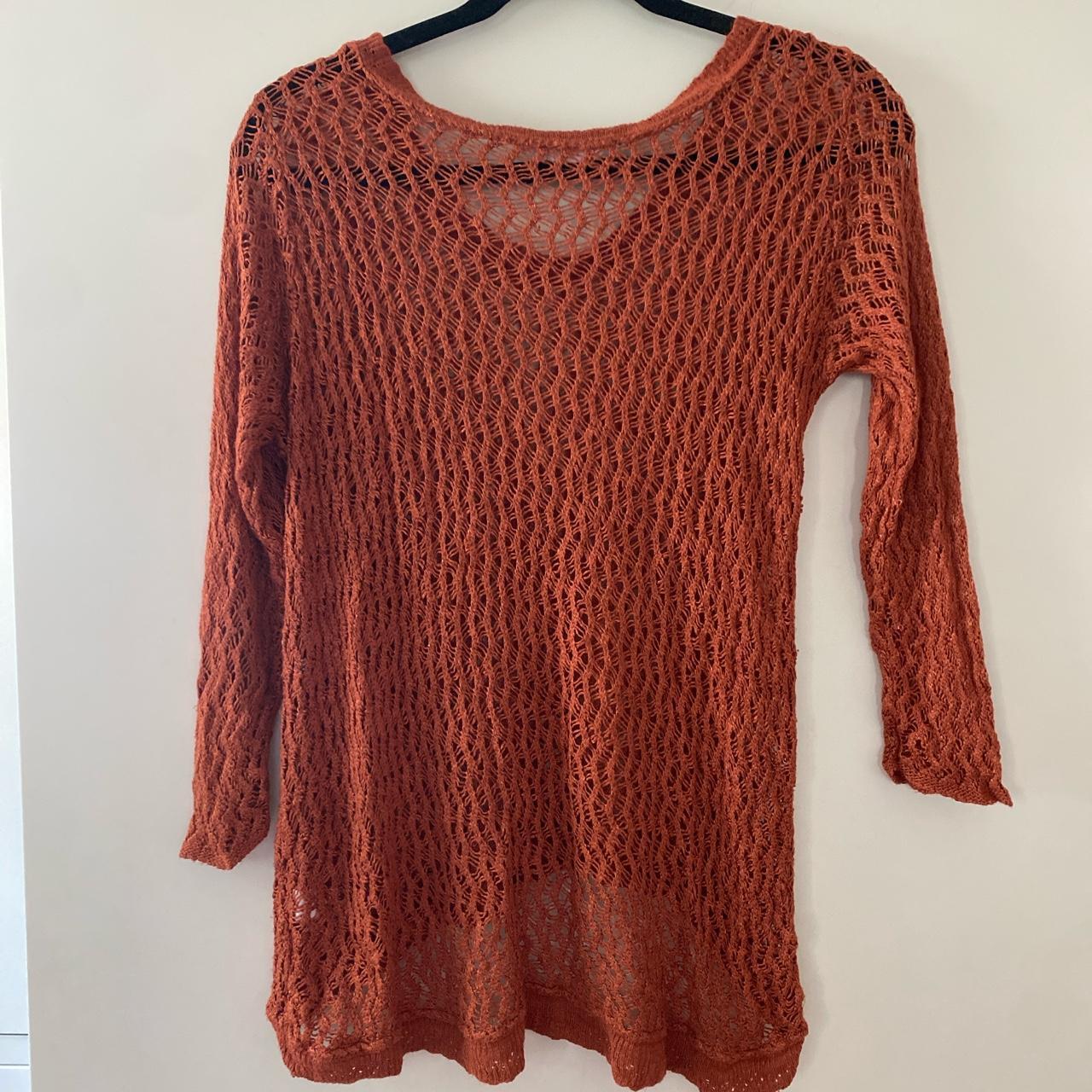 very boho orange crochet sweater. no tag but fits... Depop