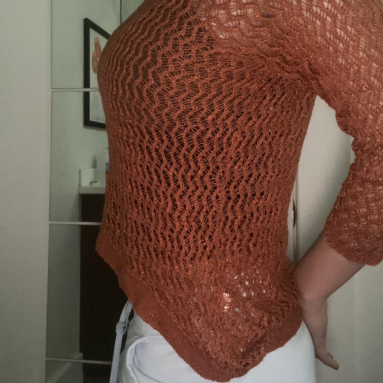 very boho orange crochet sweater. no tag but fits... Depop