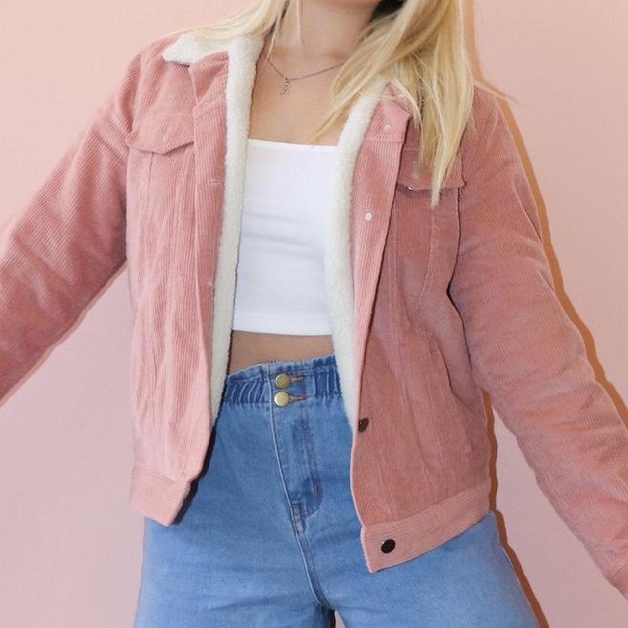 Princess Polly pink corduroy jacket with fur