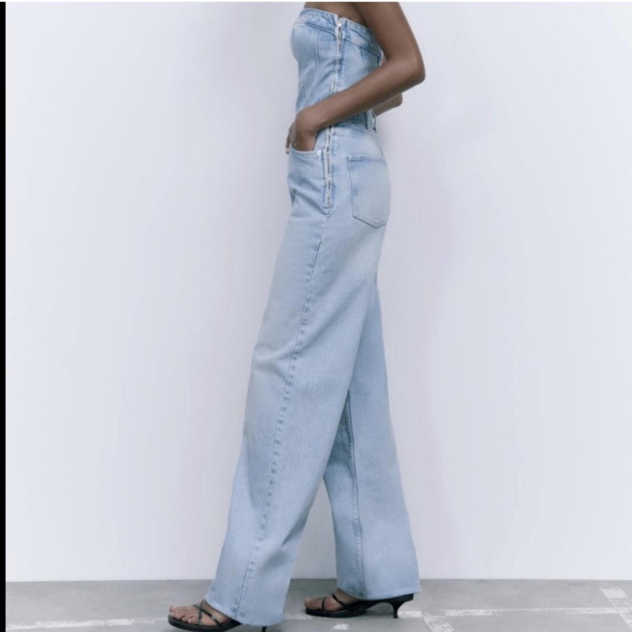 ZARA CORSET DENIM JUMPSUIT light blue denim... Depop