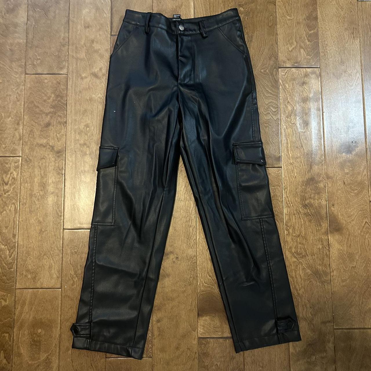 black faux leather forever 21 cargo pants! - Depop