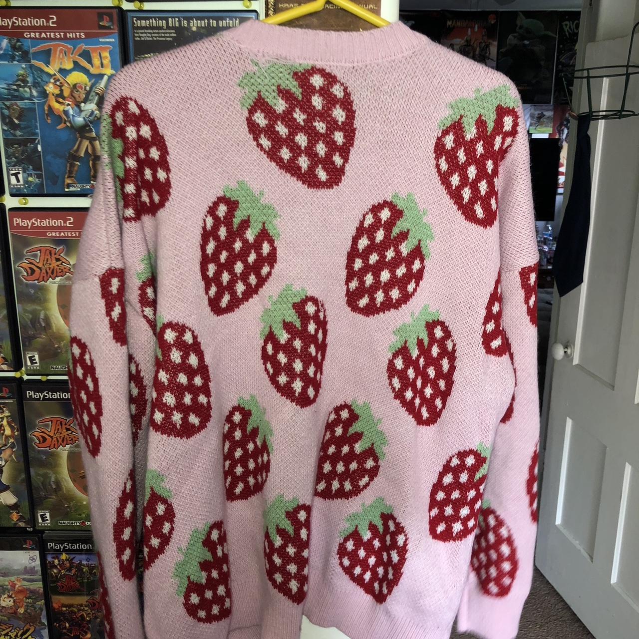 Hot Topic pink strawberry cardigan size XL! Super... - Depop