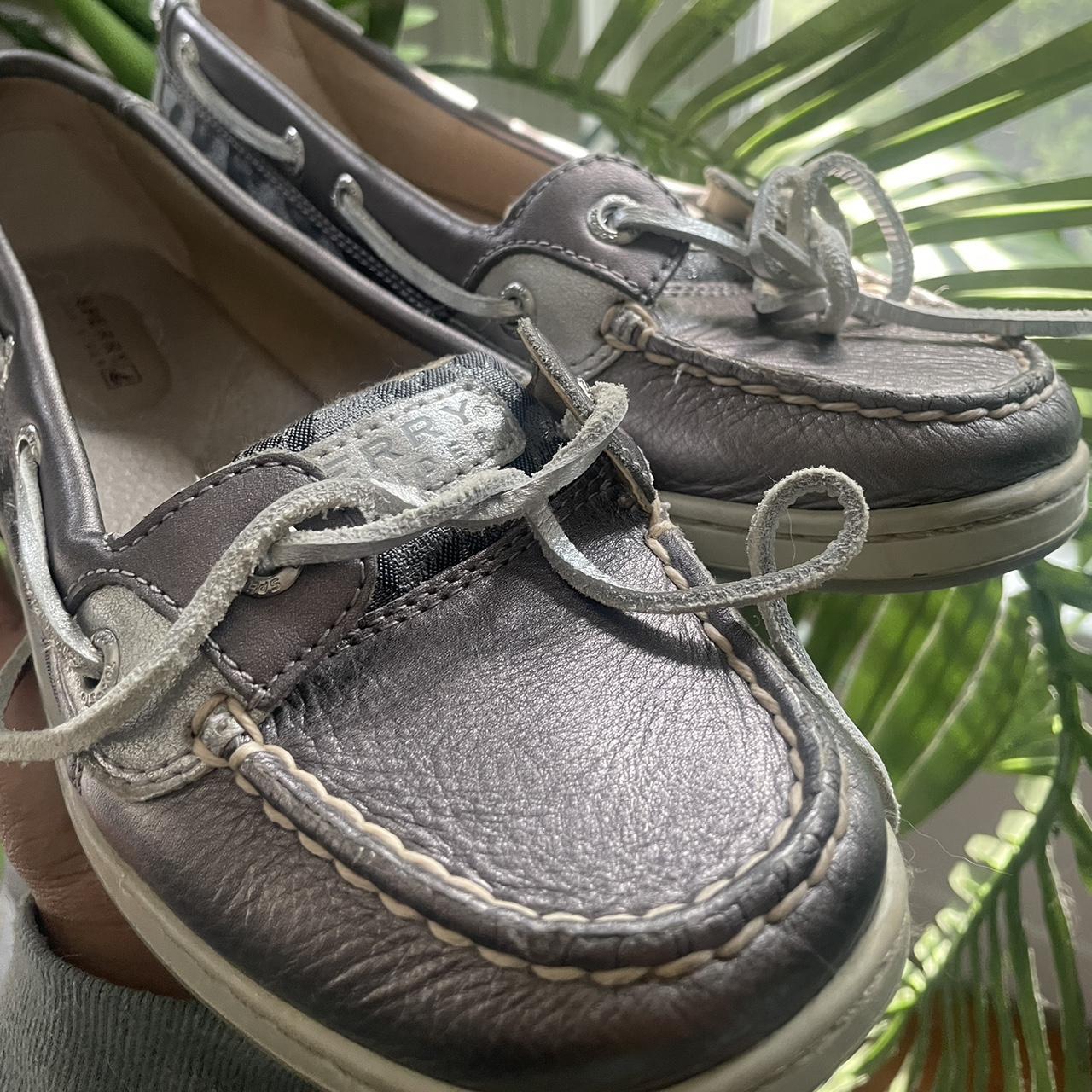 Silver sperry 2025 boat shoes