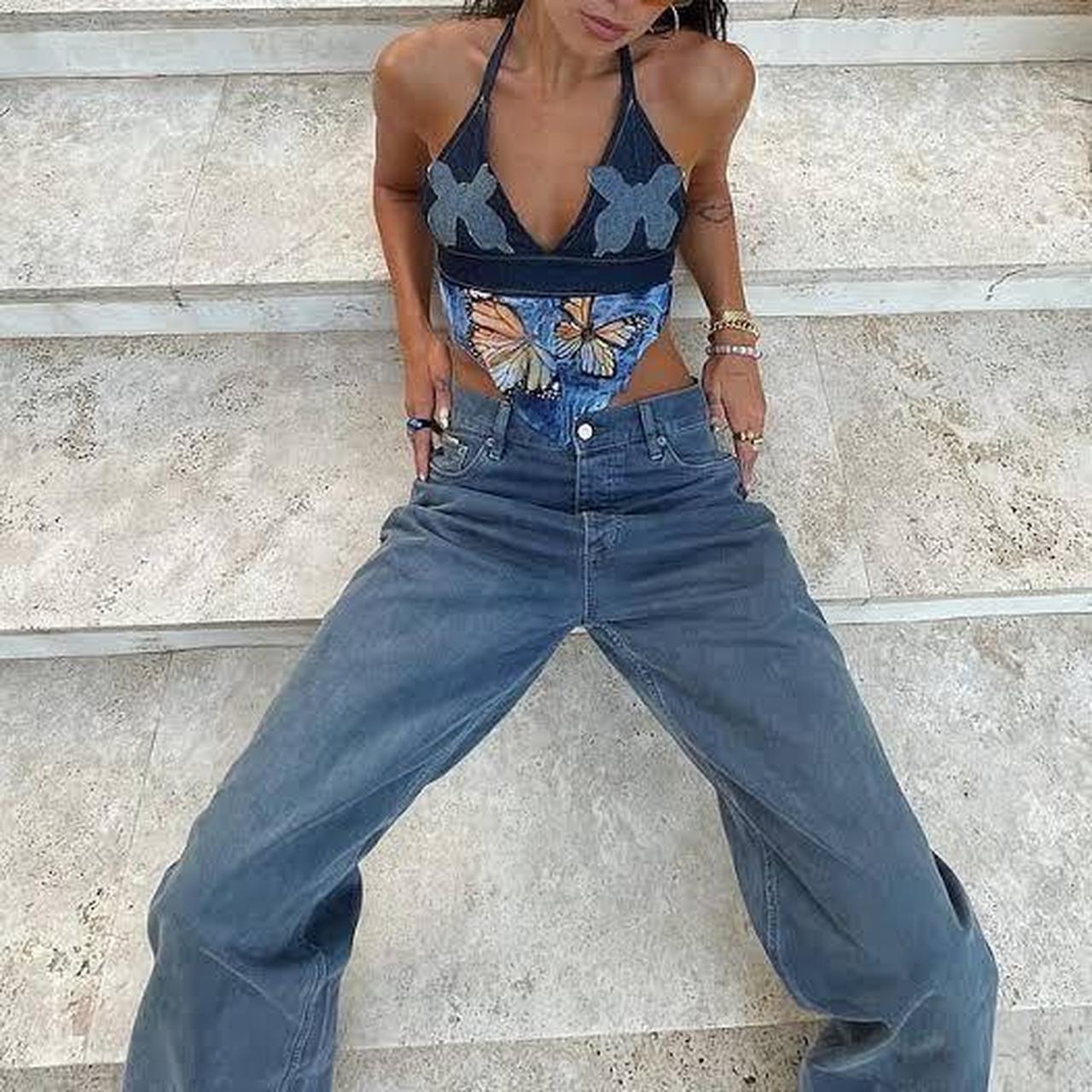 Dua Lipa Yung Reaper Denim butterfly Top Brand Depop