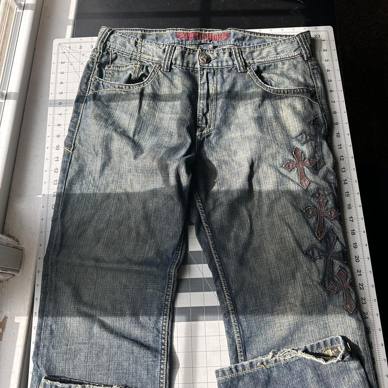 Rare Affliction leather cross bootcut jeans. 2018...