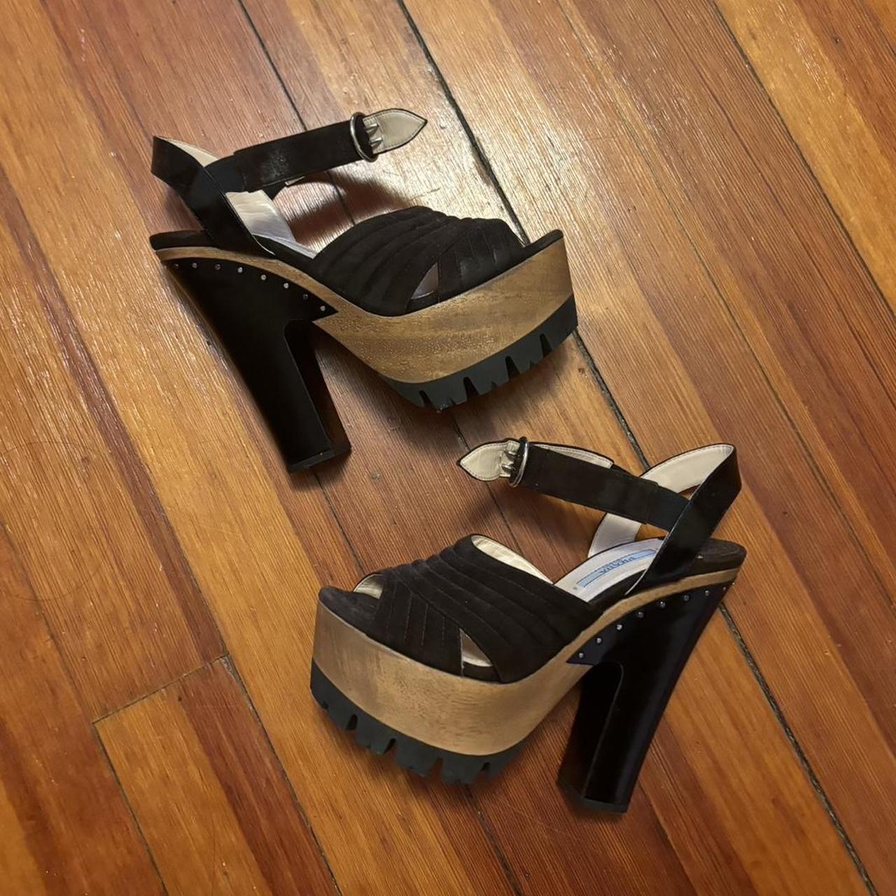 chunky prada platform heels 3 brown and tan suede