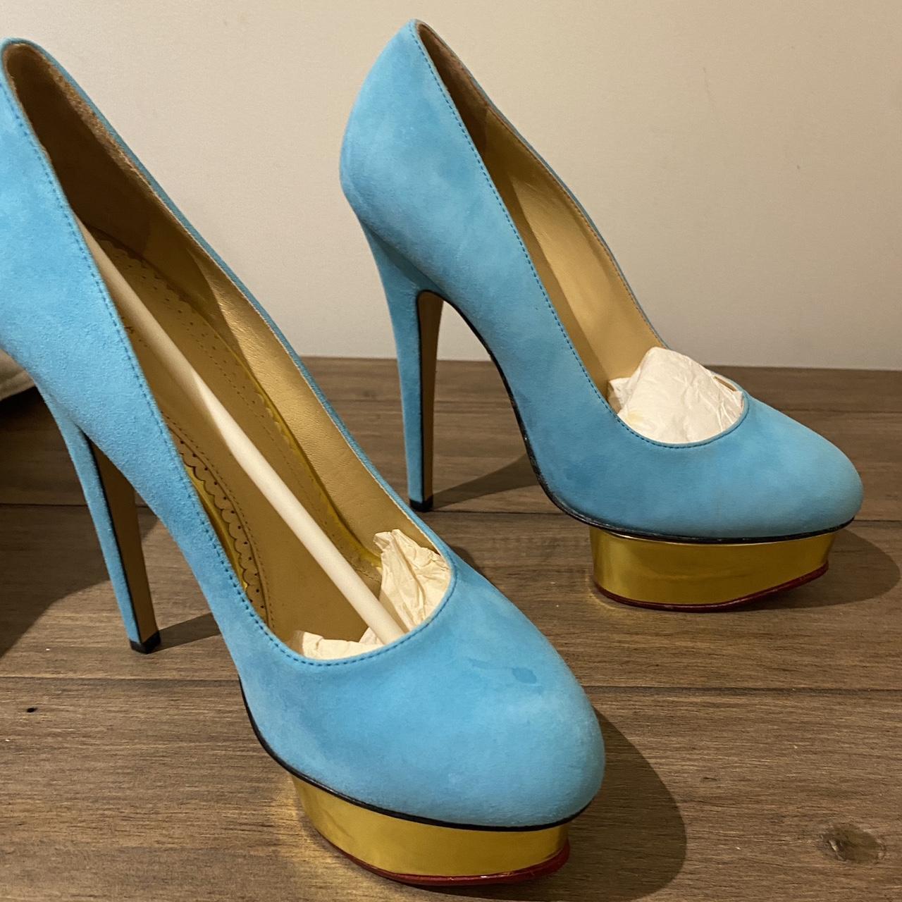 Charlotte Olympia sky blue pump with gold cross Depop