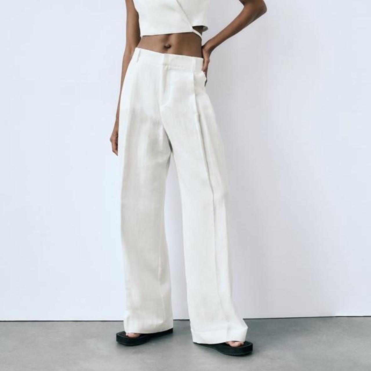 FULL LENGTH LINEN BLEND TROUSERS Zara linen white... Depop