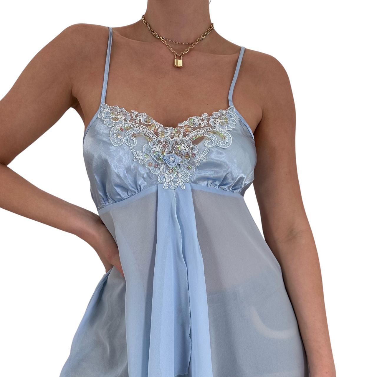 [#10101] [#23AP] 90s Vintage Baby Blue Satin Mesh... - Depop