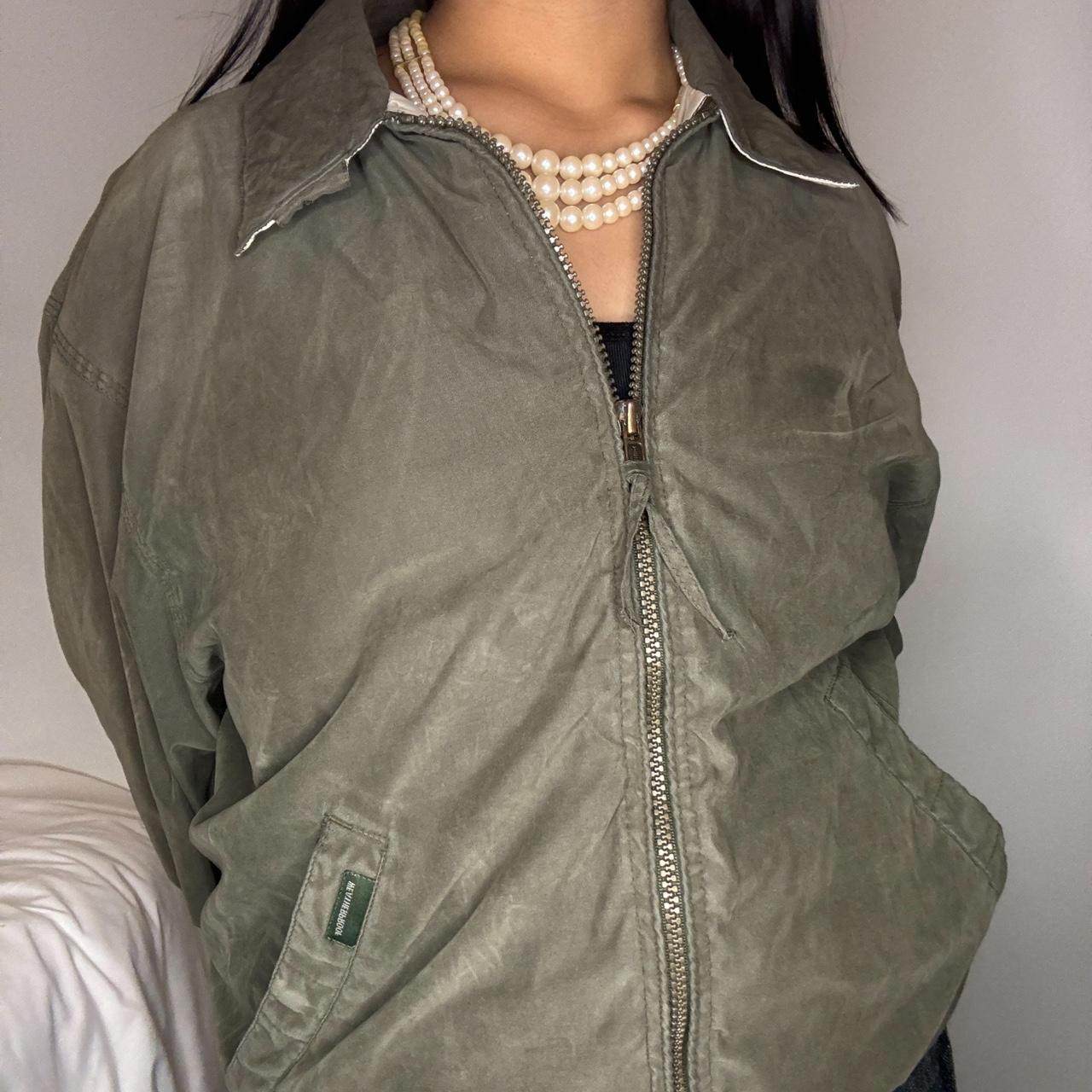 oversized olive green bomber jacket sleeves are... - Depop