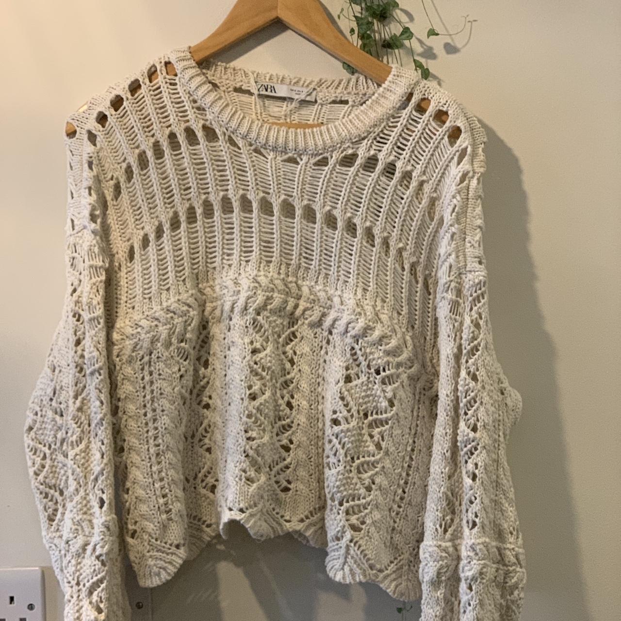 Zara crochet jumper Off white Size S Depop