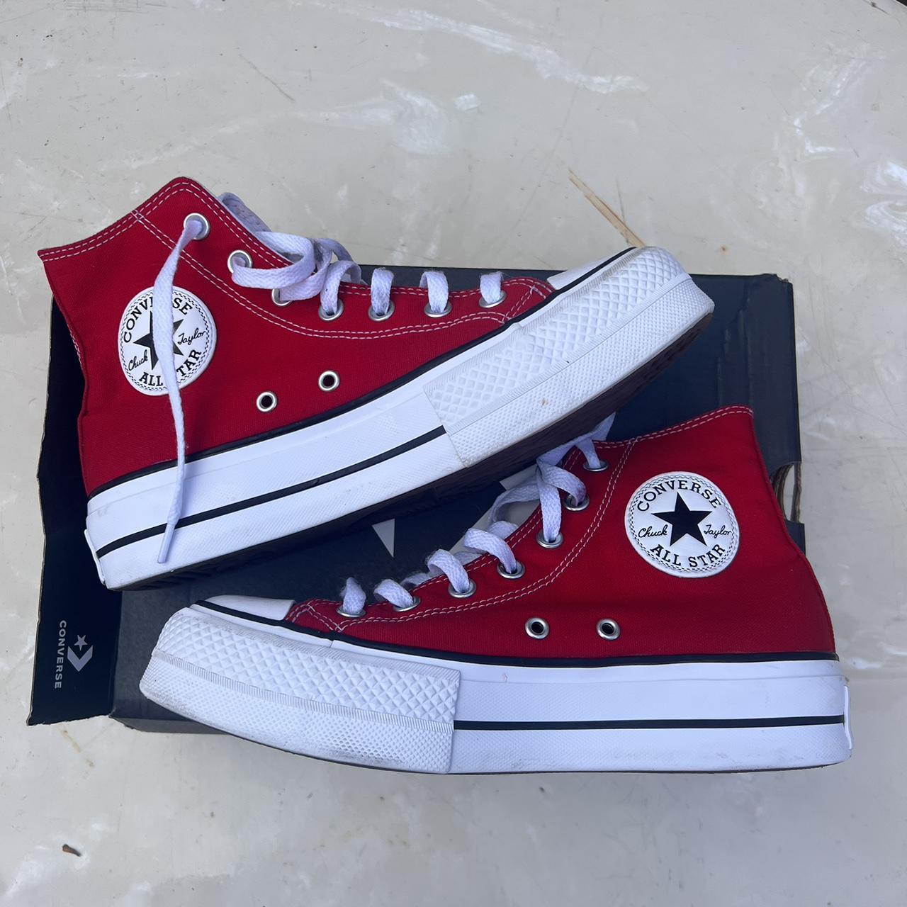 CUSTOM red platform CONVERSE size 8 worn out... Depop