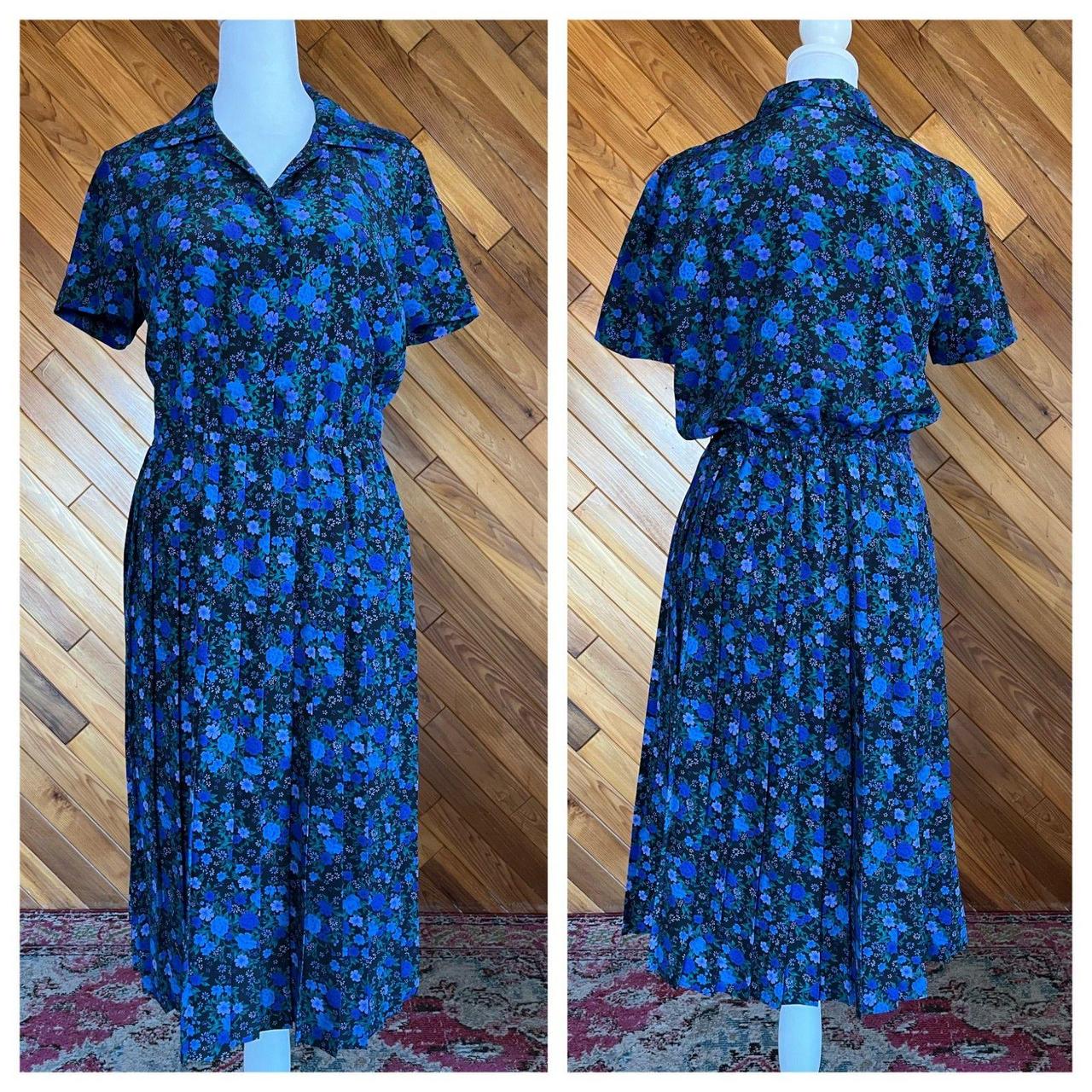 Deals Vintage 80's Leslie Fay Blue Shirtdress